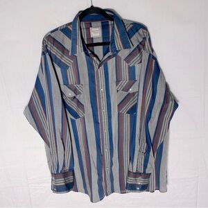 Vintage Western Plains Trading Co. Striped Long Sleeve Pearl Snap Shirt XLT